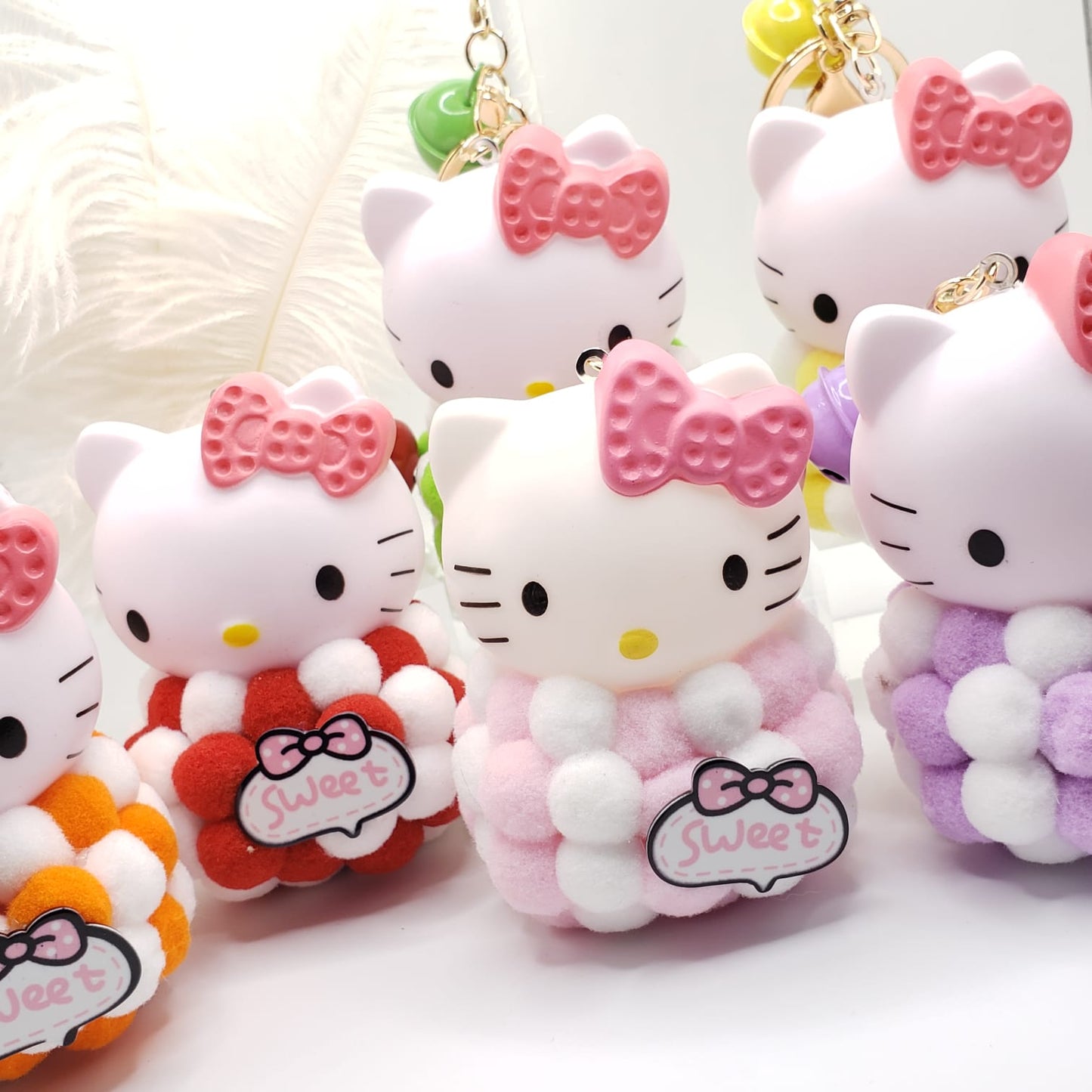 Hello Kitty Plush Pearl Strap Keychain #Green