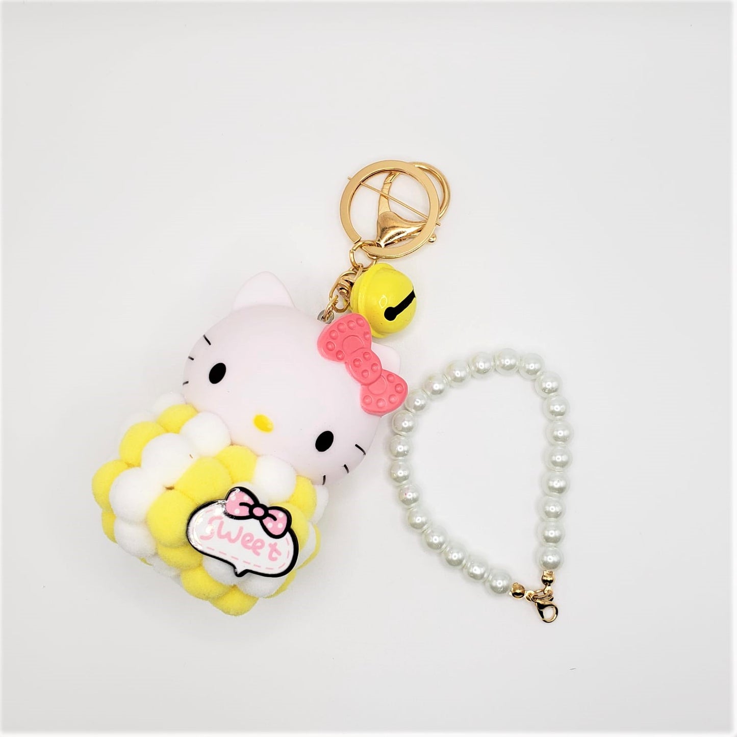 Hello Kitty Plush Pearl Strap Keychain #Yellow