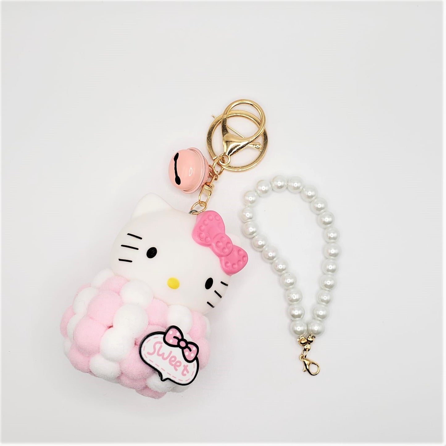 Hello Kitty Plush Pearl Strap Keychain #Pink