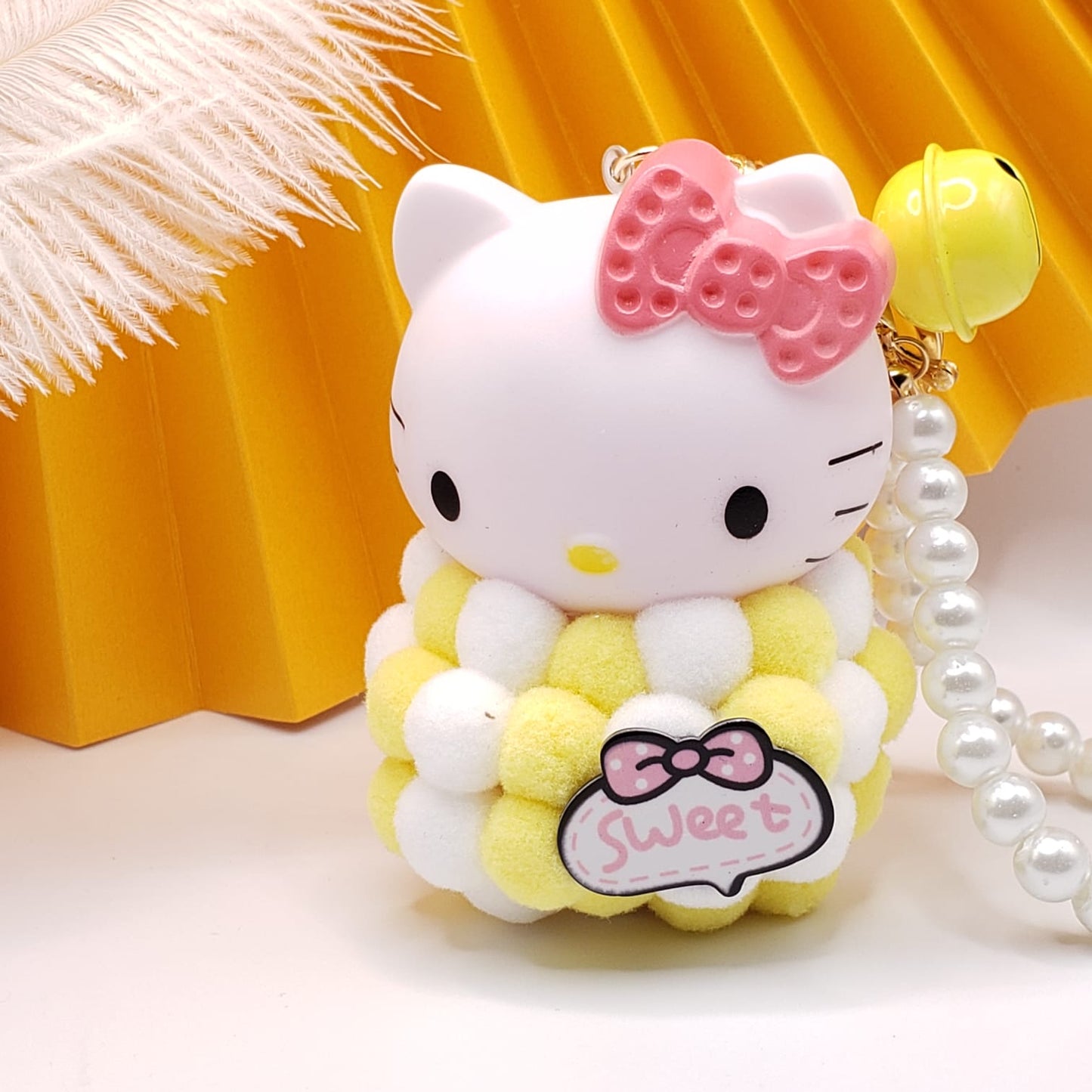 Hello Kitty Plush Pearl Strap Keychain #Yellow